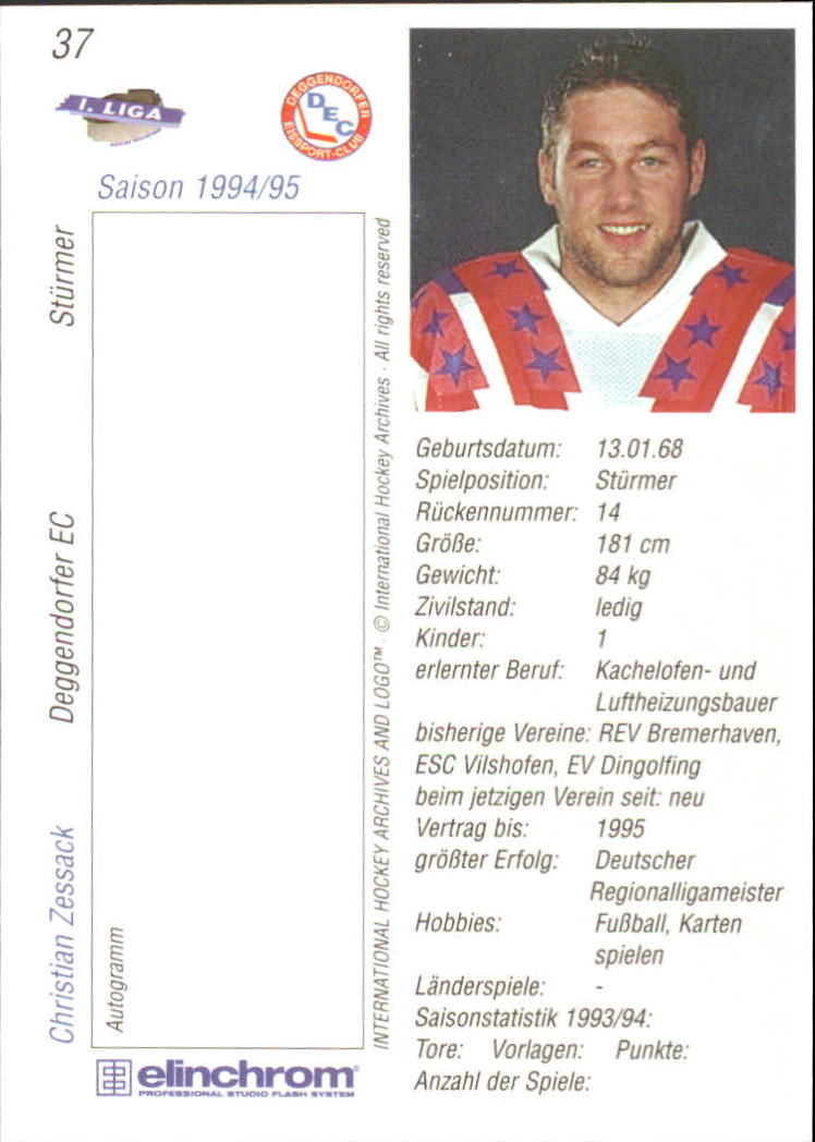 1994-95 German First League #37 Christian Zessak back image