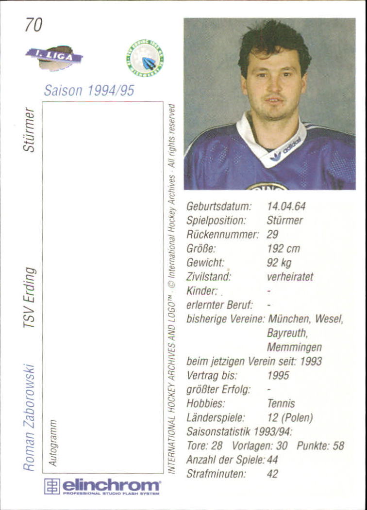 1994-95 German First League #70 Roman Zaborowski back image