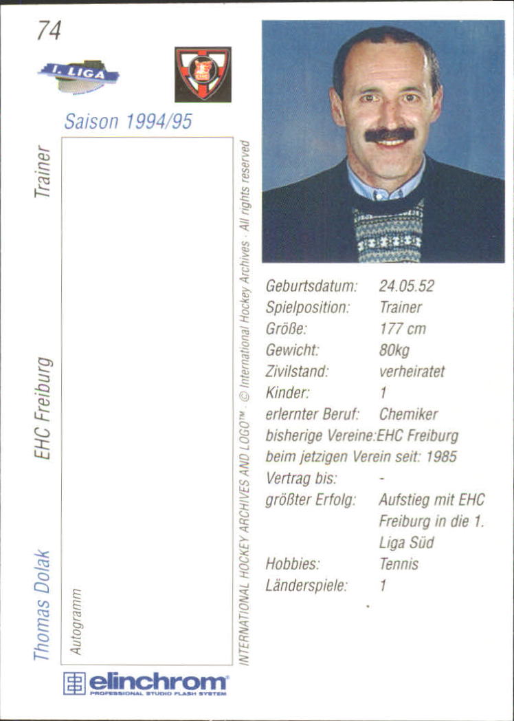 1994-95 German First League #74 Thomas Dolak back image