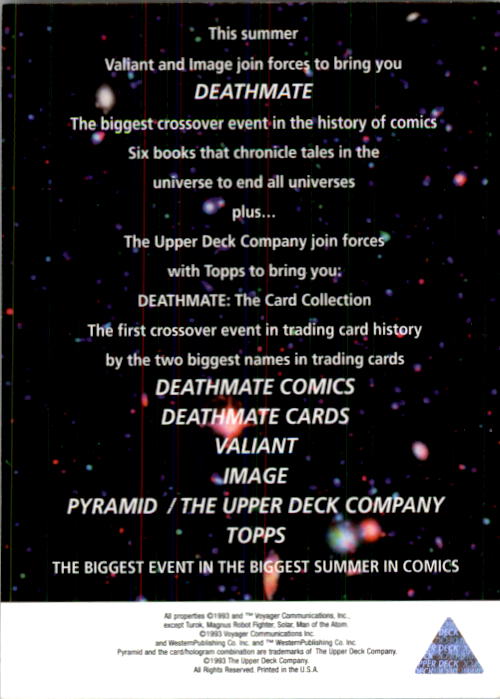 1993 Upper Deck Deathmate Promos #NNO (artwork by Leeke; unnumbered, Wizard) back image