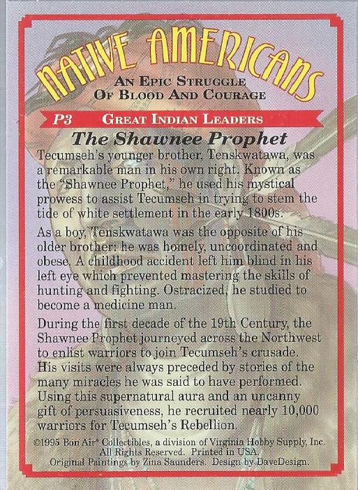 1995 Bon Air Native Americans An Epic Struggle of Blood and Courage Promos #P3 Great Indian Leaders: The Shawnee Prophet back image