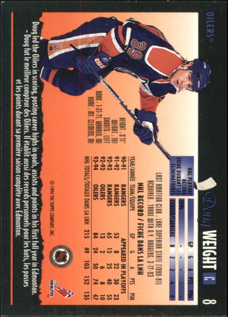1994-95 OPC Premier Special Effects #8 Doug Weight back image