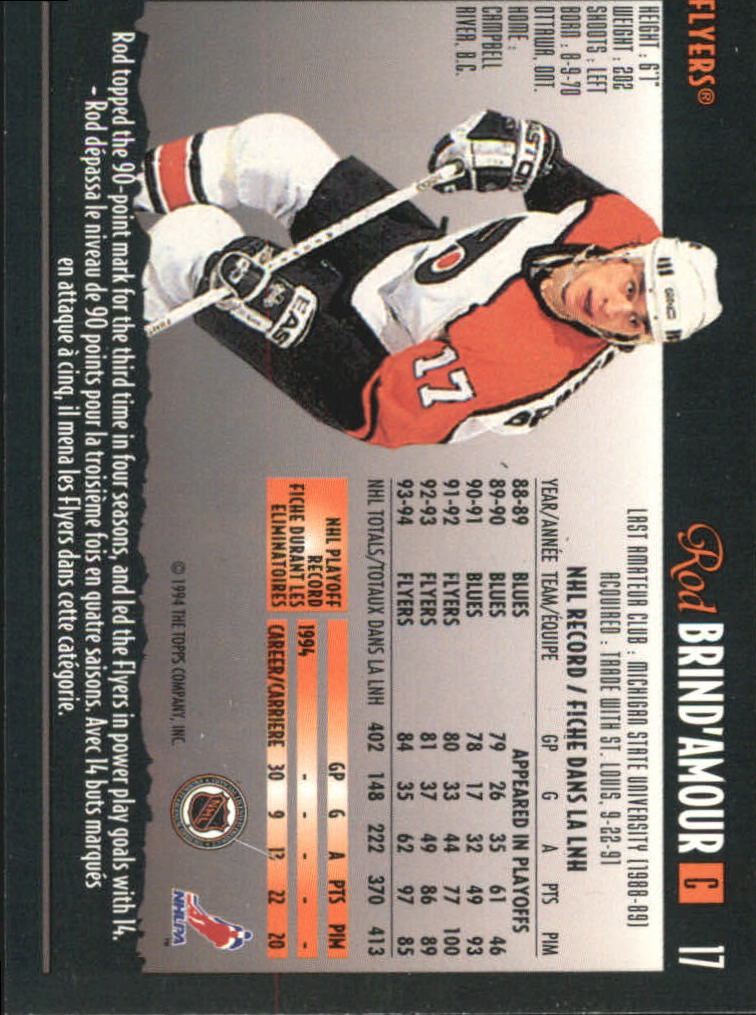 1994-95 OPC Premier Special Effects #17 Rod Brind'Amour back image