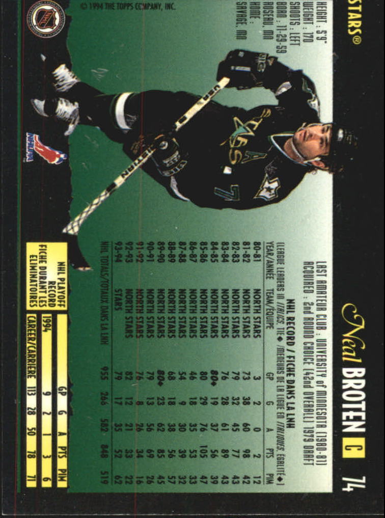 1994-95 OPC Premier Special Effects #74 Neal Broten back image