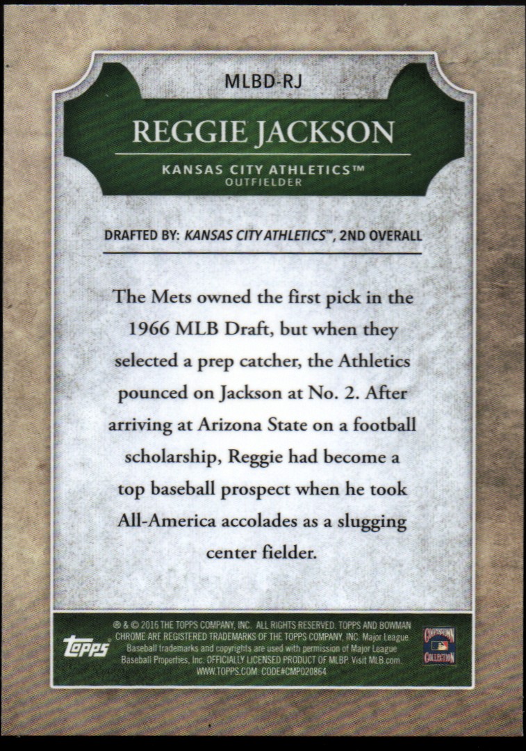 2016 Bowman Chrome Draft MLB Draft History #MLBDRJ Reggie Jackson back image