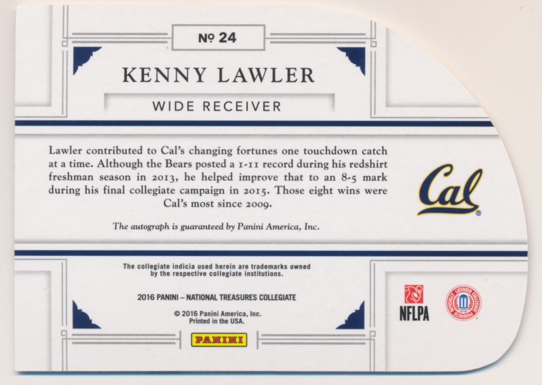 2016 Panini National Treasures Collegiate Die Cut Signatures #24 Kenny Lawler