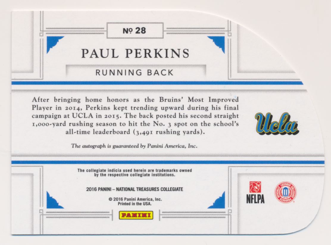 2016 Panini National Treasures Collegiate Die Cut Signatures #28 Paul Perkins