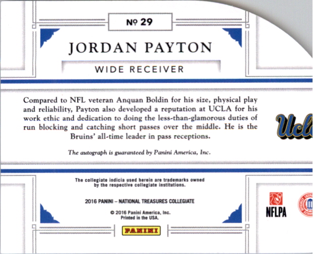 2016 Panini National Treasures Collegiate Die Cut Signatures #29 Jordan Payton