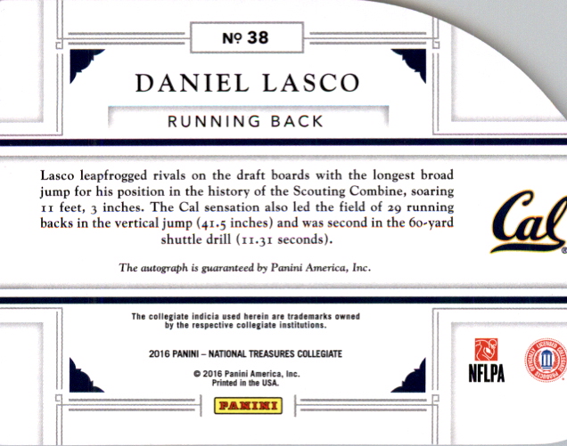 2016 Panini National Treasures Collegiate Die Cut Signatures #38 Daniel Lasco