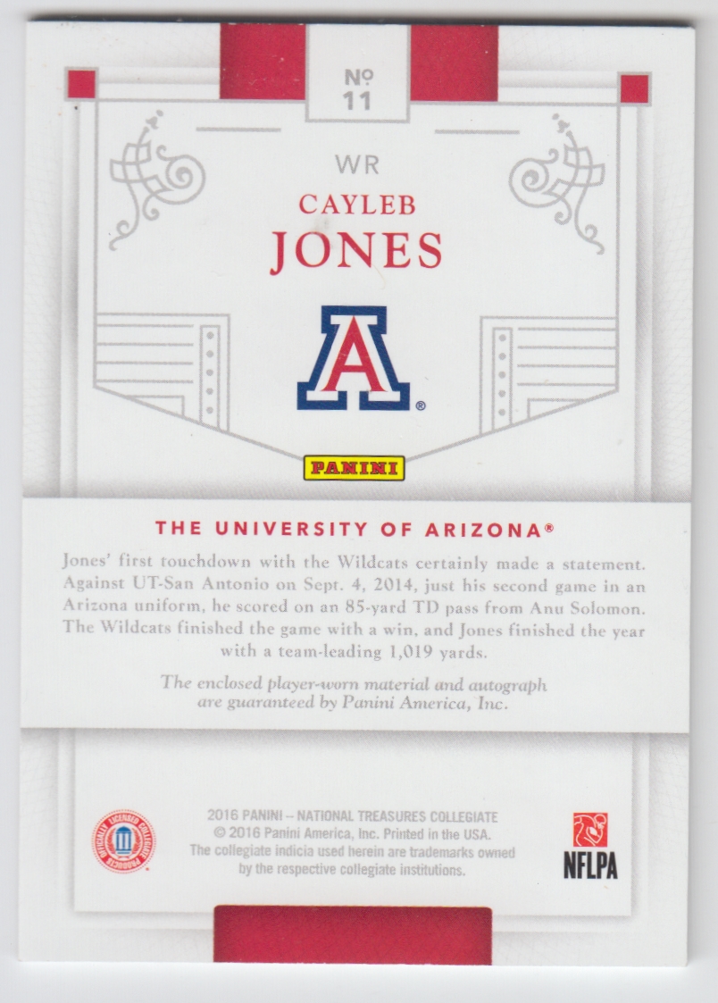 2016 Panini National Treasures Collegiate Material Signatures #11 Cayleb Jones/99