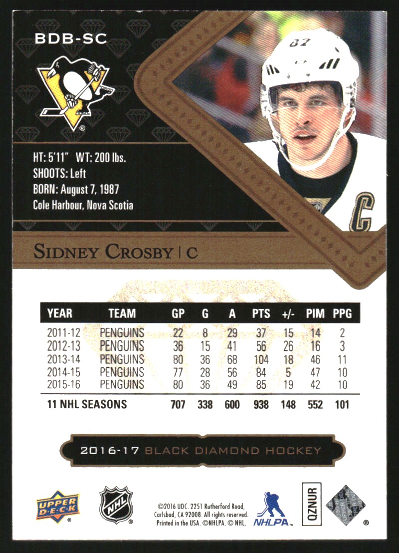 2016-17 Black Diamond #BDBSC Sidney Crosby back image