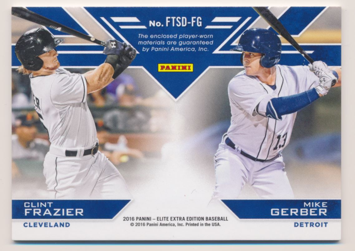 2016 Elite Extra Edition Future Threads Silhouettes Duals Emerald #18 Clint Frazier/Mike Gerber/10 back image