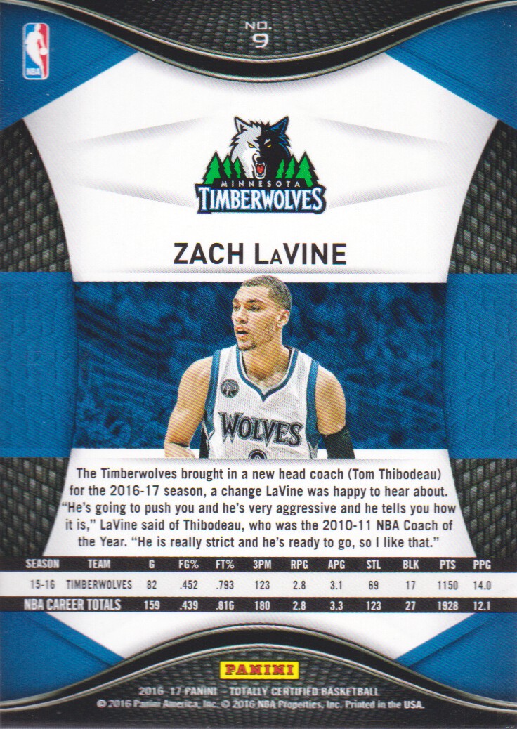 2016-17 Totally Certified #9 Zach LaVine back image