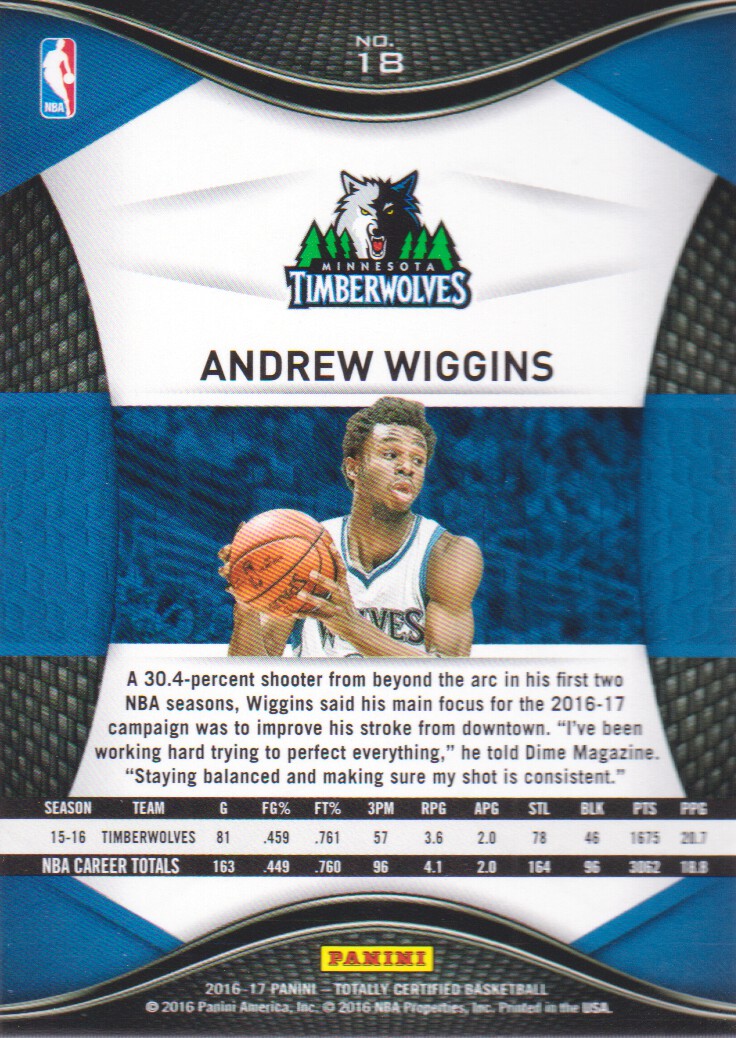 2016-17 Totally Certified #18 Andrew Wiggins back image