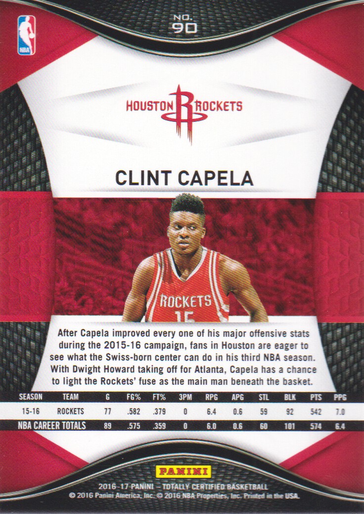 2016-17 Totally Certified #90 Clint Capela back image