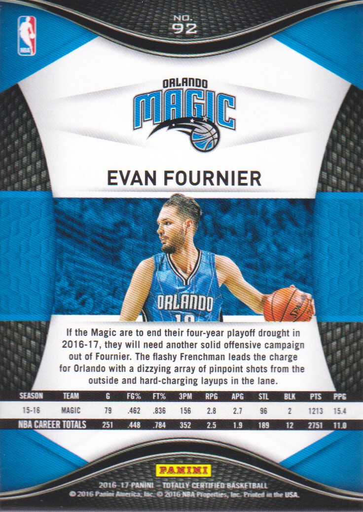 2016-17 Totally Certified #92 Evan Fournier back image