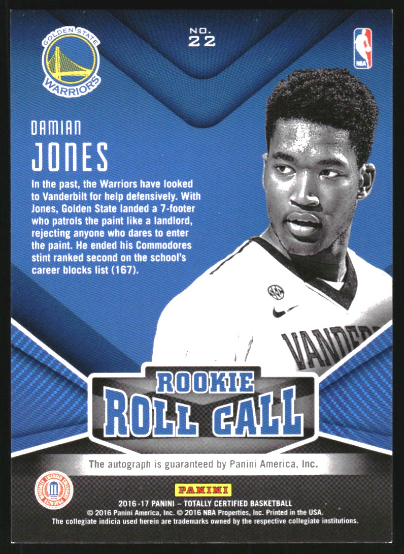 2016-17 Totally Certified Rookie Roll Call Autographs Blue #22 Damian Jones