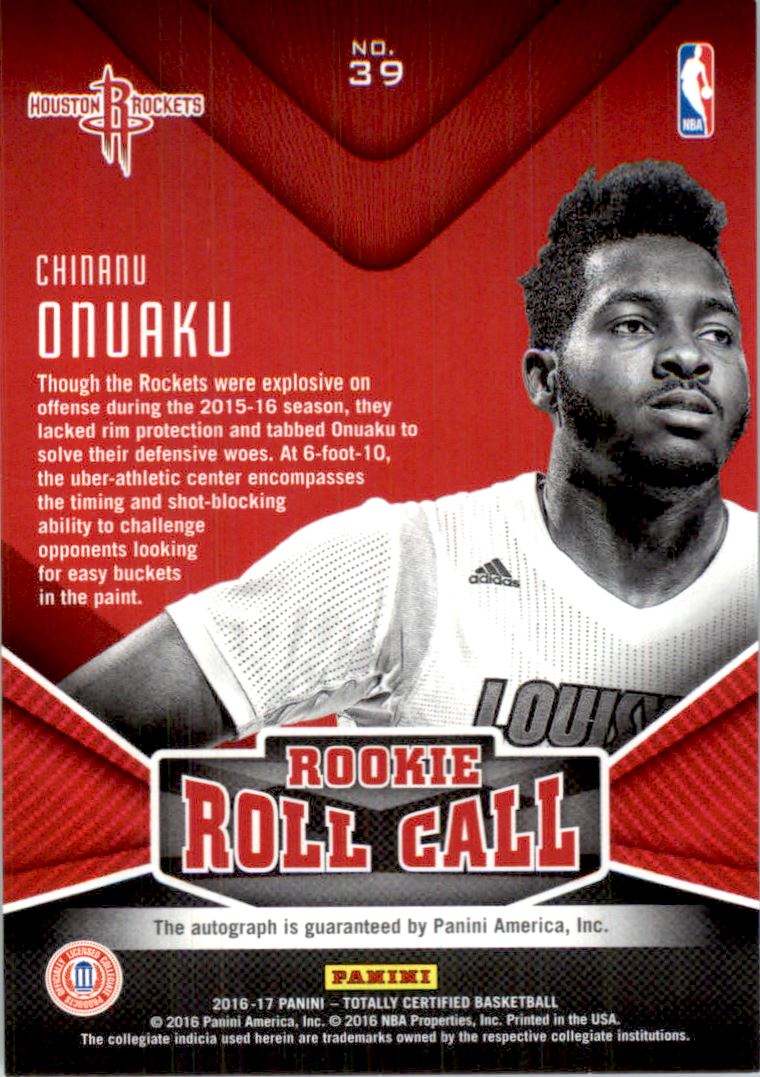 2016-17 Totally Certified Rookie Roll Call Autographs Blue #39 Chinanu Onuaku