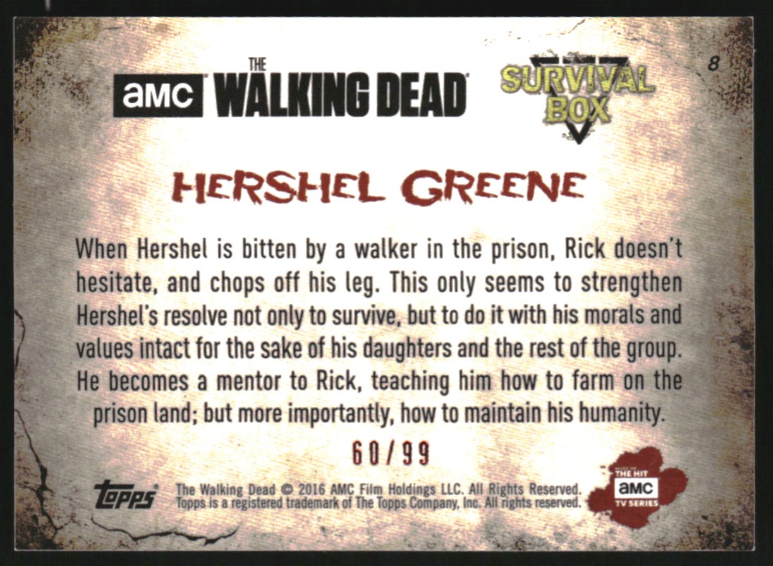 2016 Topps The Walking Dead Survival Box Infected #8A Hershel Greene back image