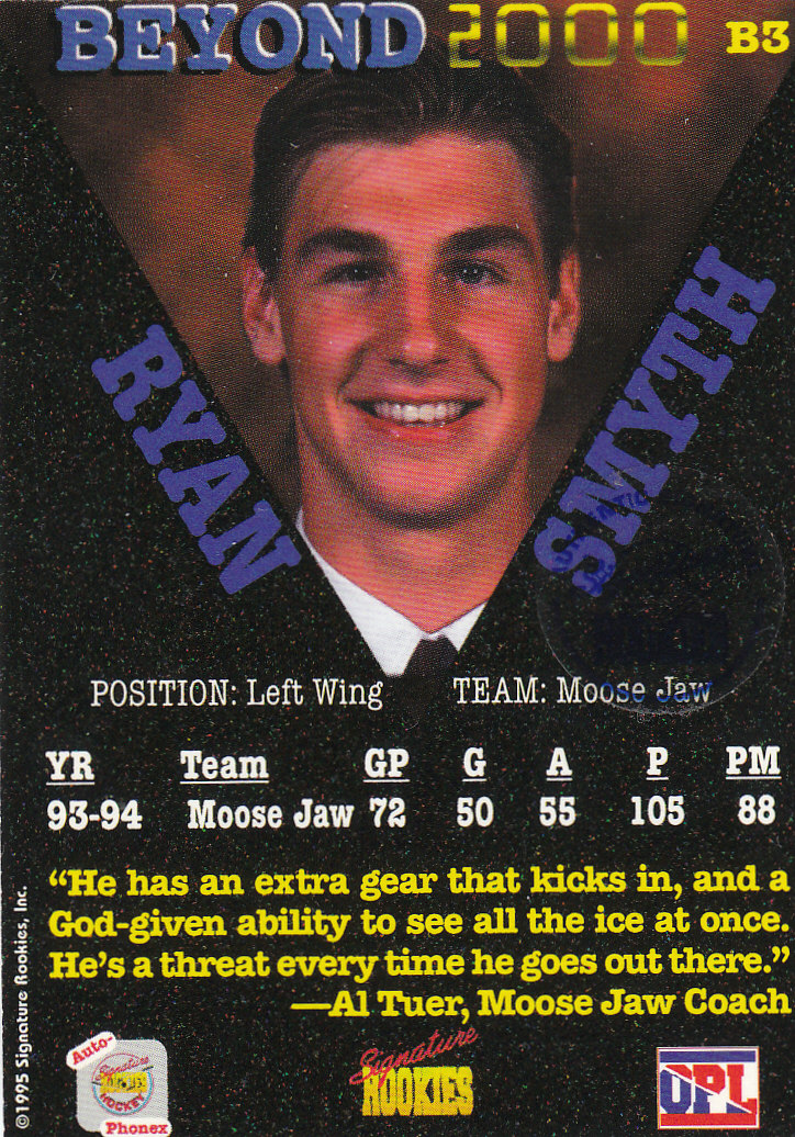 1995 Signature Rookies Auto-Phonex Beyond 2000 #B3 Ryan Smyth back image