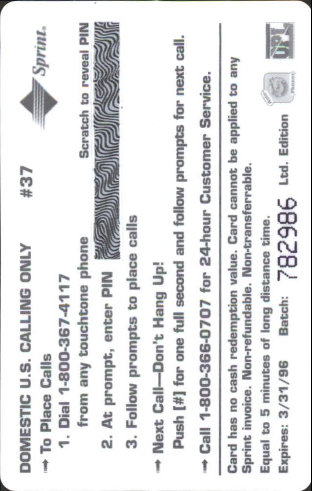 1995 Signature Rookies Auto-Phonex Phone Cards #37 Terry Ryan back image