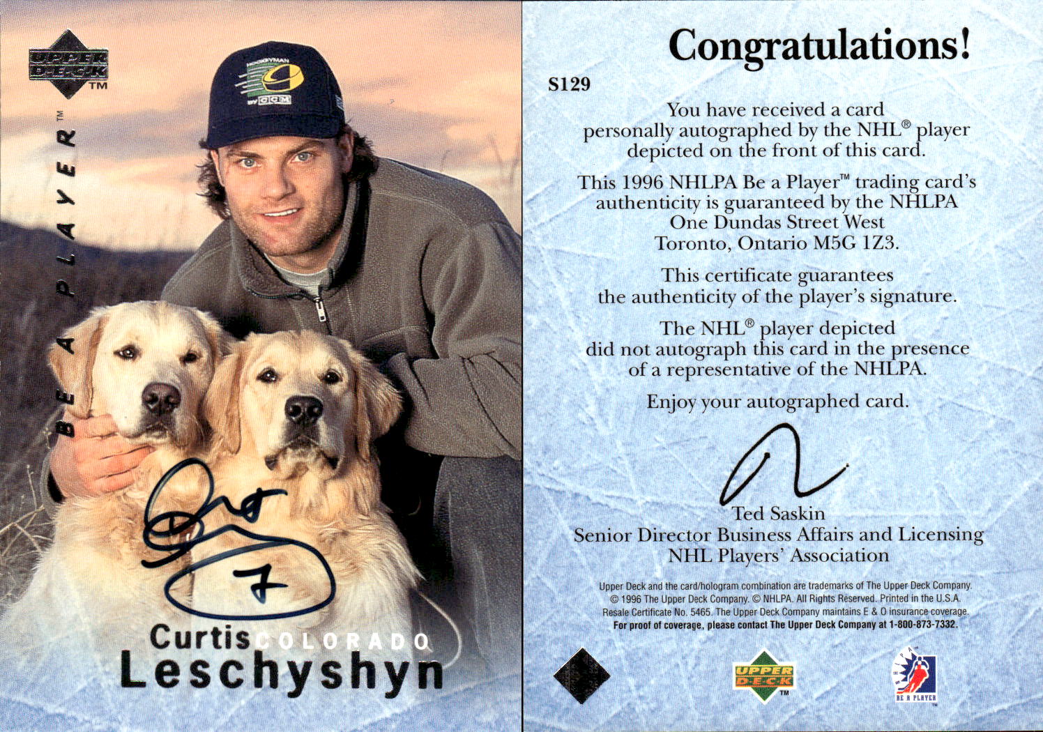 1995-96 Be A Player Autographs #S129 Curtis Leschyshyn