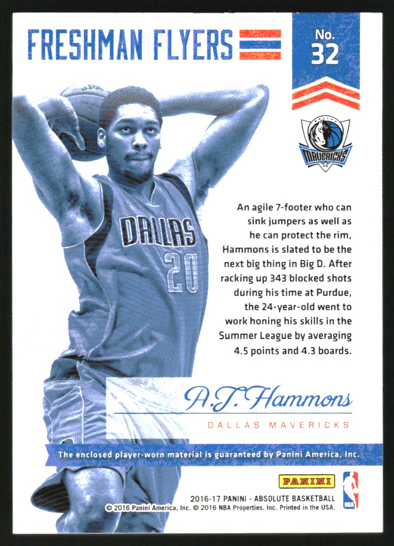 2016-17 Absolute Memorabilia Freshman Flyer Jumbo Jerseys #32 A.J. Hammons back image