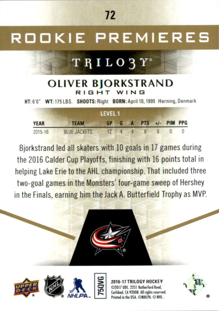 2016-17 Upper Deck Trilogy #72 Oliver Bjorkstrand RC