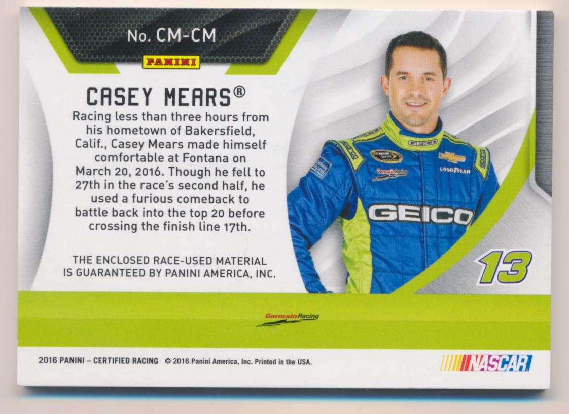 2016 Certified Complete Materials Mirror Orange #17 Casey Mears back image