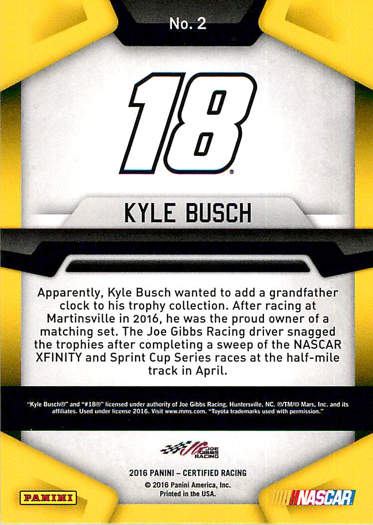 2016 Certified #2 Kyle Busch back image