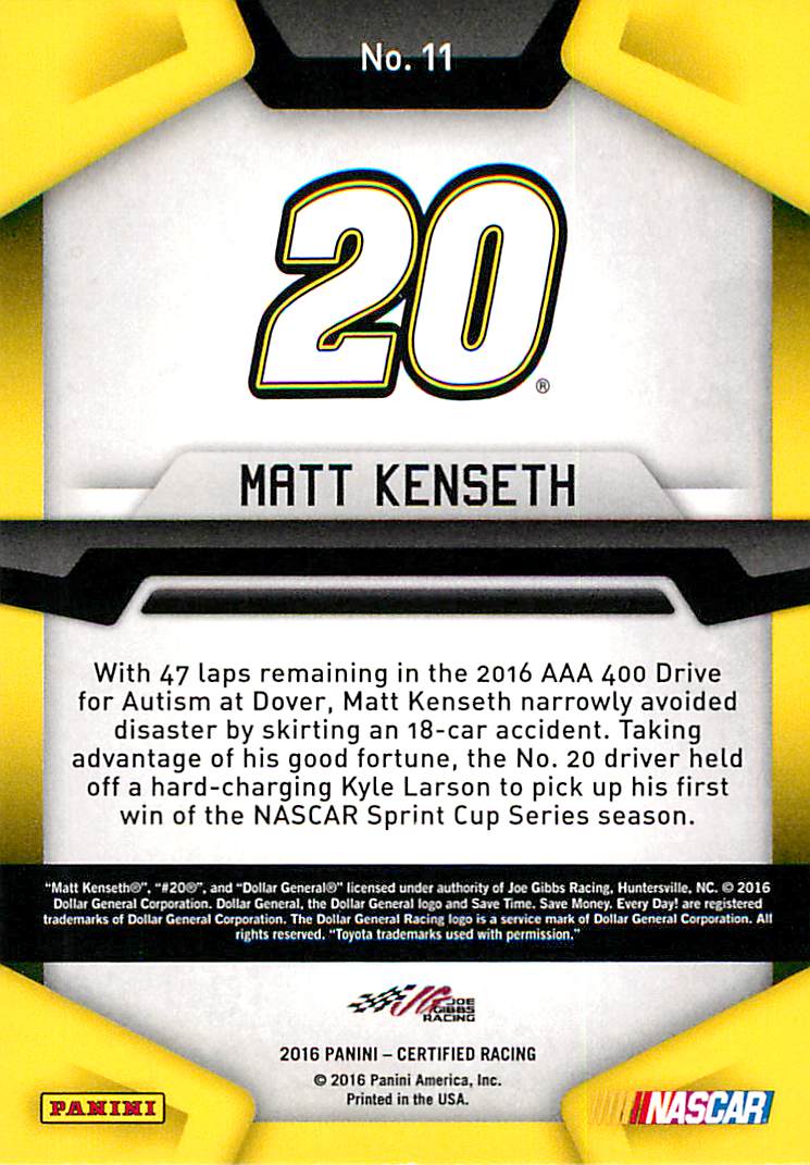 2016 Certified #11 Matt Kenseth back image