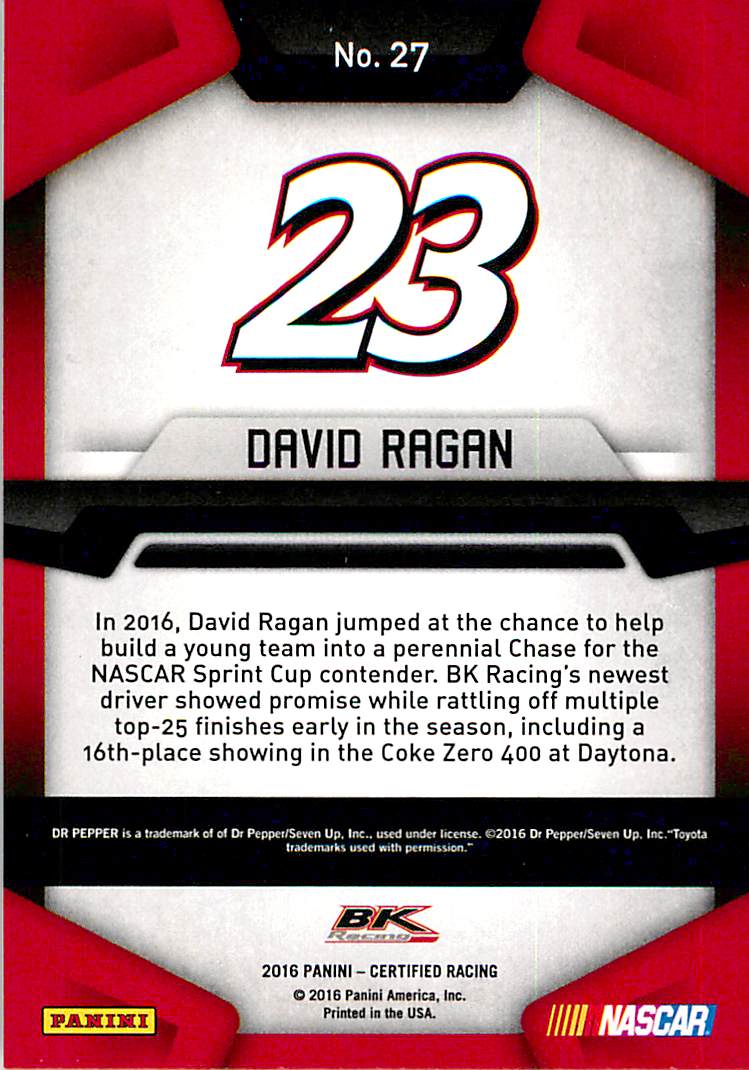 2016 Certified #27 David Ragan back image