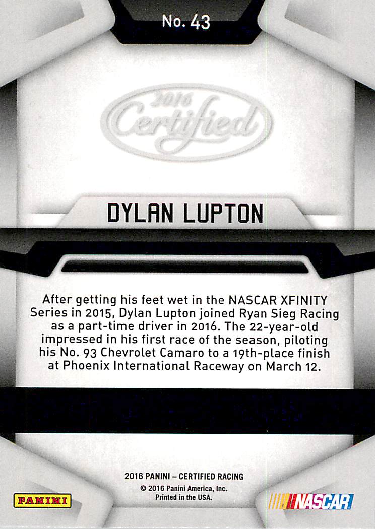 2016 Certified #43 Dylan Lupton back image