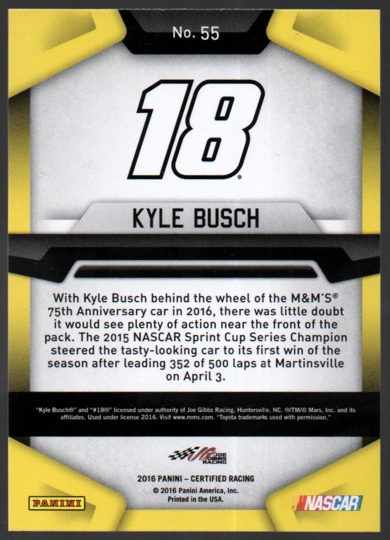 2016 Certified #55 Kyle Busch back image