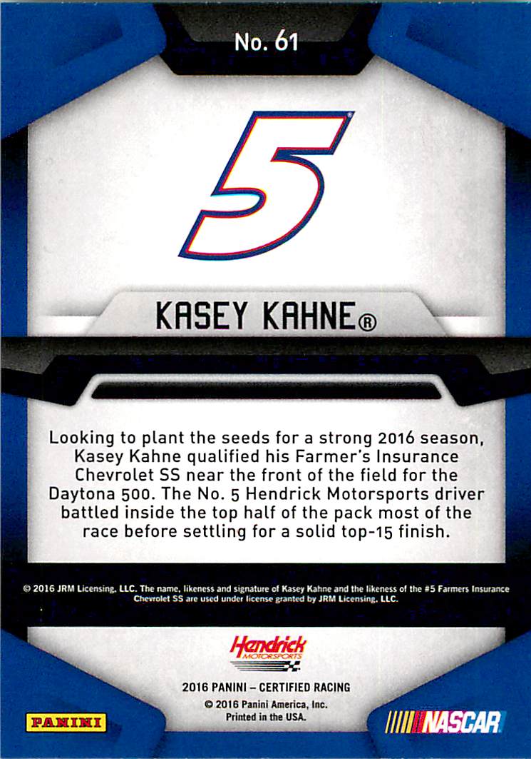 2016 Certified #61 Kasey Kahne back image