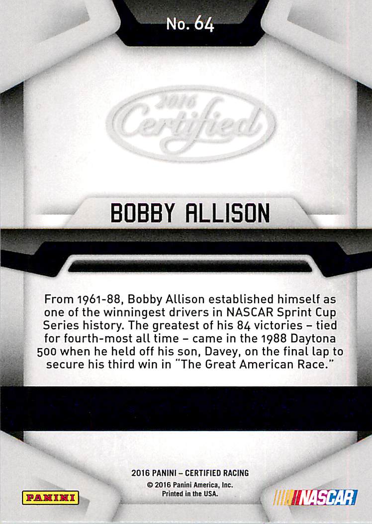 2016 Certified #64 Bobby Allison back image
