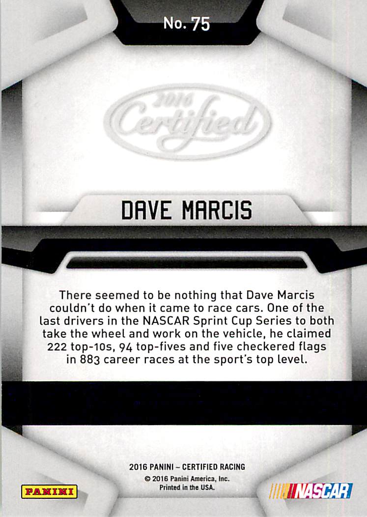 2016 Certified #75 Dave Marcis back image
