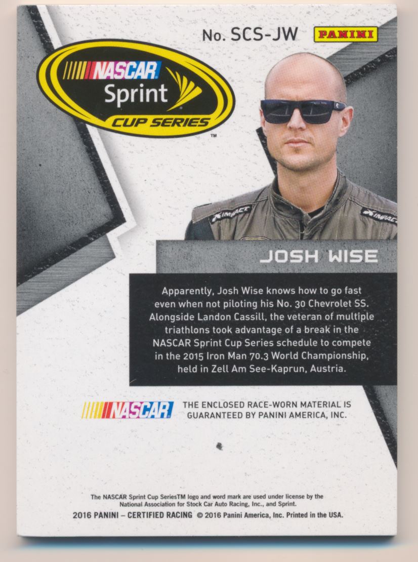 2016 Certified Sprint Cup Swatches Mirror Orange #40 Josh Wise back image