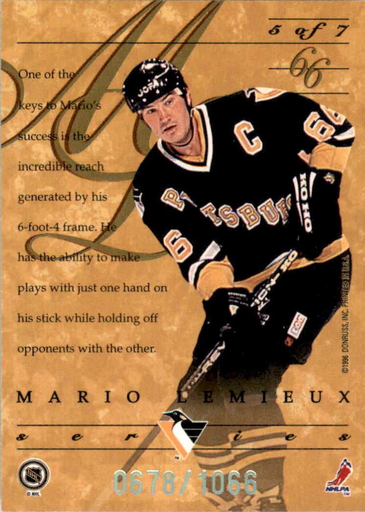 1995-96 Donruss Elite Lemieux/Lindros Series #5 Mario Lemieux back image