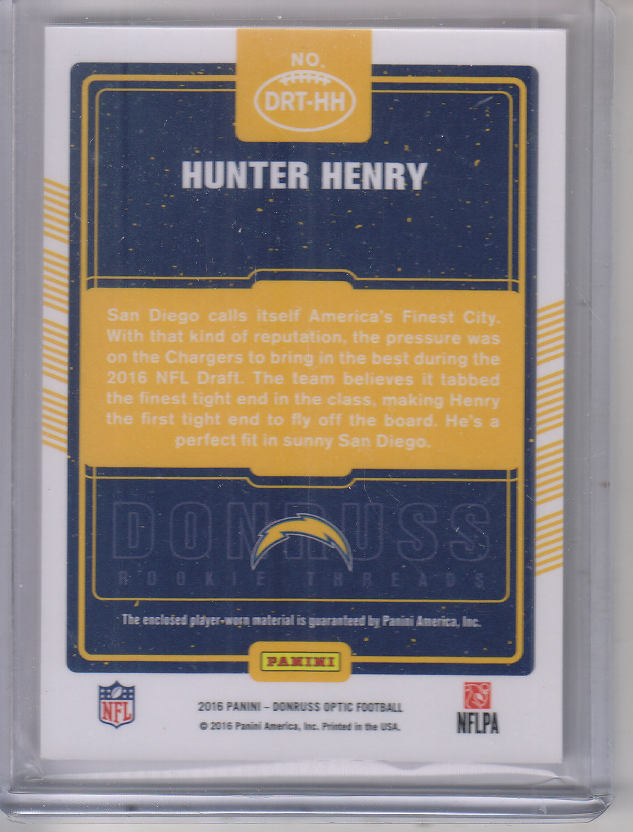 2016 Donruss Optic Rookie Threads Pink #17 Hunter Henry back image