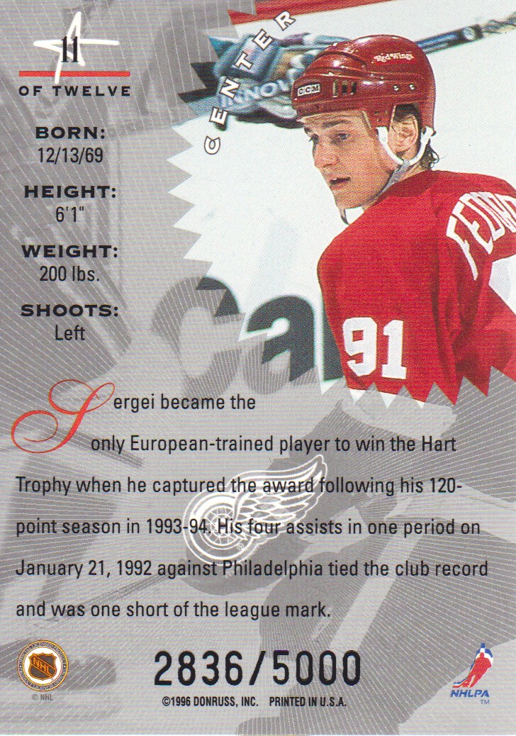 1995-96 Leaf Limited Stars of the Game #11 Sergei Fedorov back image