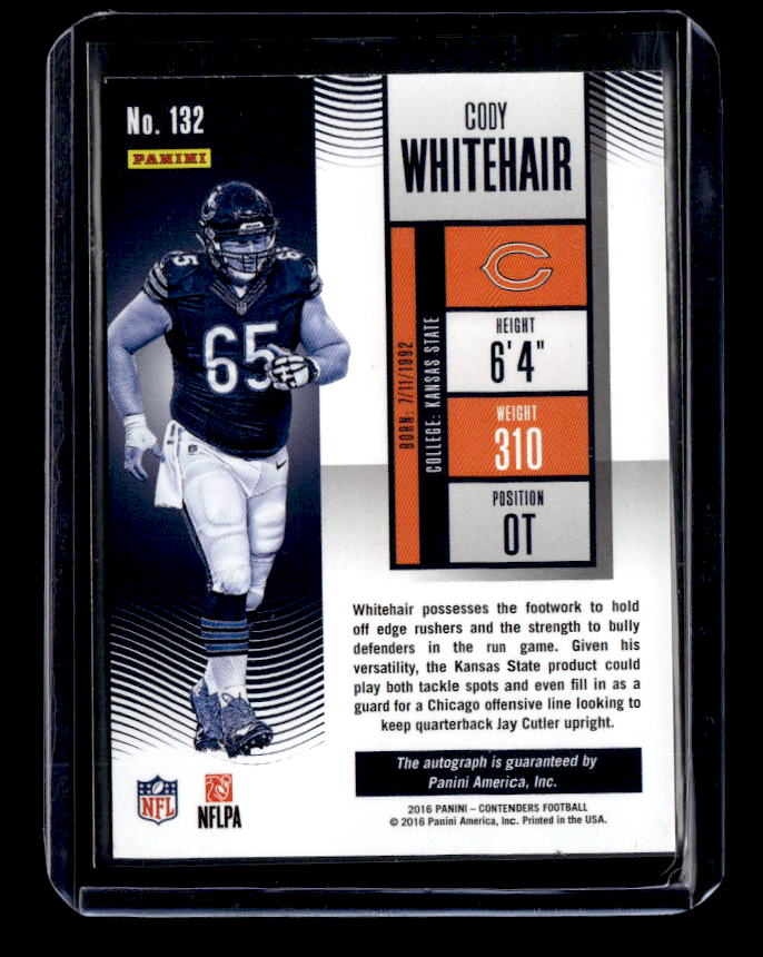 2016 Panini Contenders Playoff Ticket #132 Cody Whitehair AU/199 back image