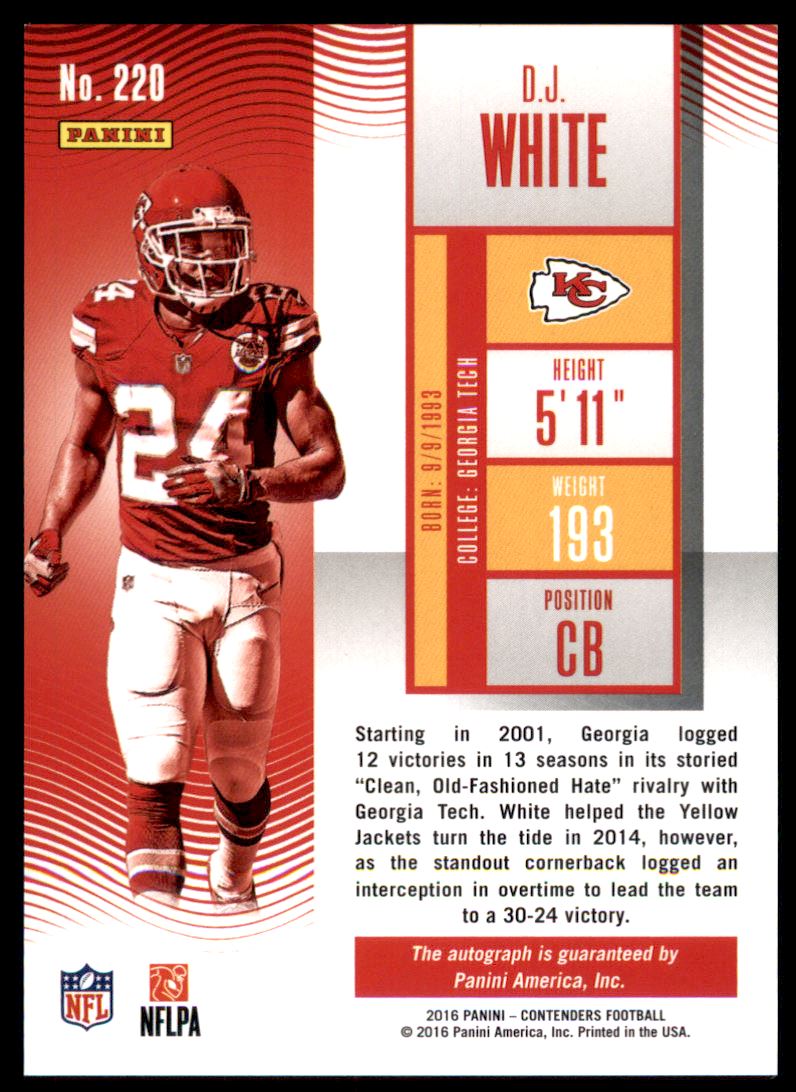 2016 Panini Contenders Playoff Ticket #220 D.J. White AU/99 back image