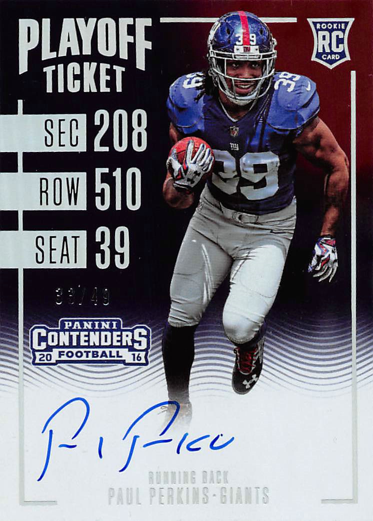 2016 Panini Contenders Playoff Ticket #317A Paul Perkins AU/49