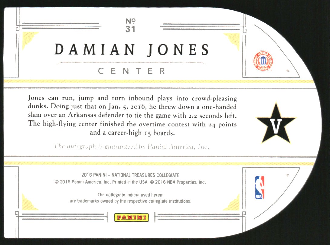 2016 Panini National Treasures Collegiate Die Cut Signatures #31 Damian Jones