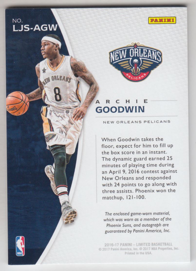 2016-17 Limited Limited Jersey Signatures Gold Spotlight #41 Archie Goodwin/25 back image