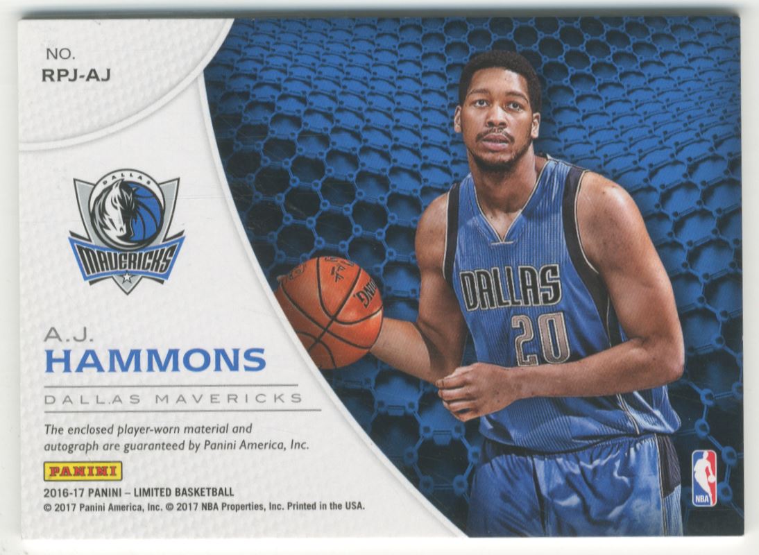2016-17 Limited Rookie Phenoms Jersey Autographs Prime #10 A.J. Hammons/39 back image