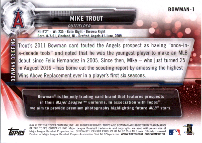2017 Topps Bowman Then and Now #BOWMAN1 Mike Trout