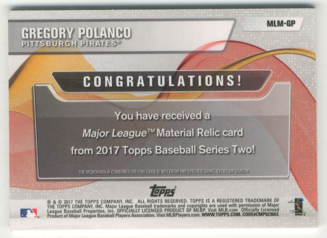 2017 Topps Major League Materials #MLMGP Gregory Polanco back image