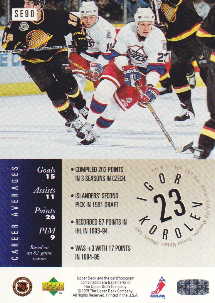 1995-96 Upper Deck Special Edition Gold #SE90 Igor Korolev back image